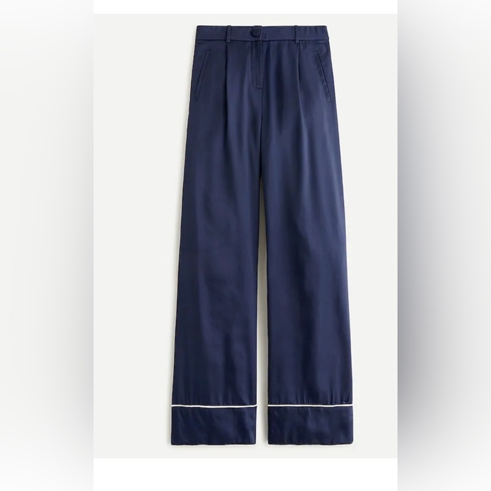 J Crew Wide Leg Drapey Trouser Dress Pants Size 8 Navy Blue Satin